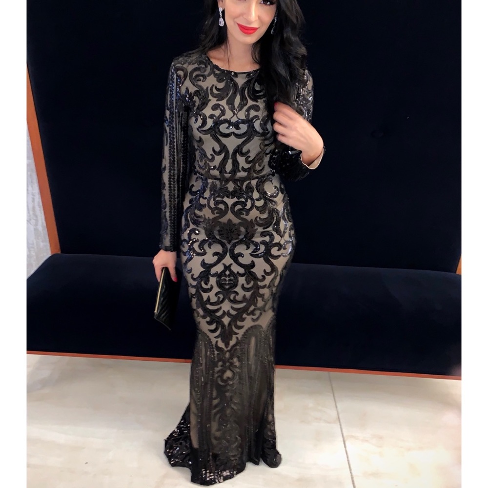 Neela Long Sleeve Evening Dress
